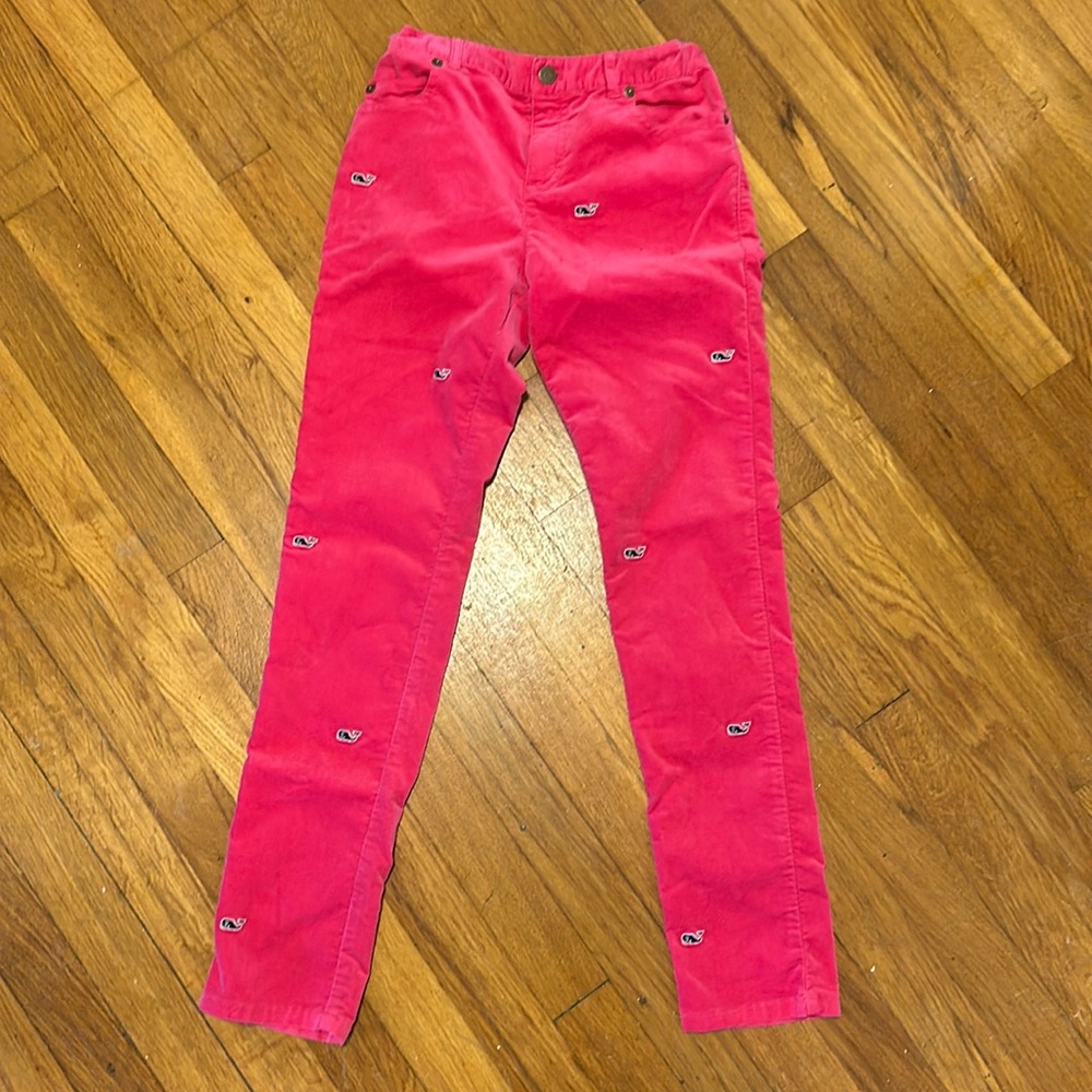 Vineyard Vines pink velvet pants with whale. Size 12